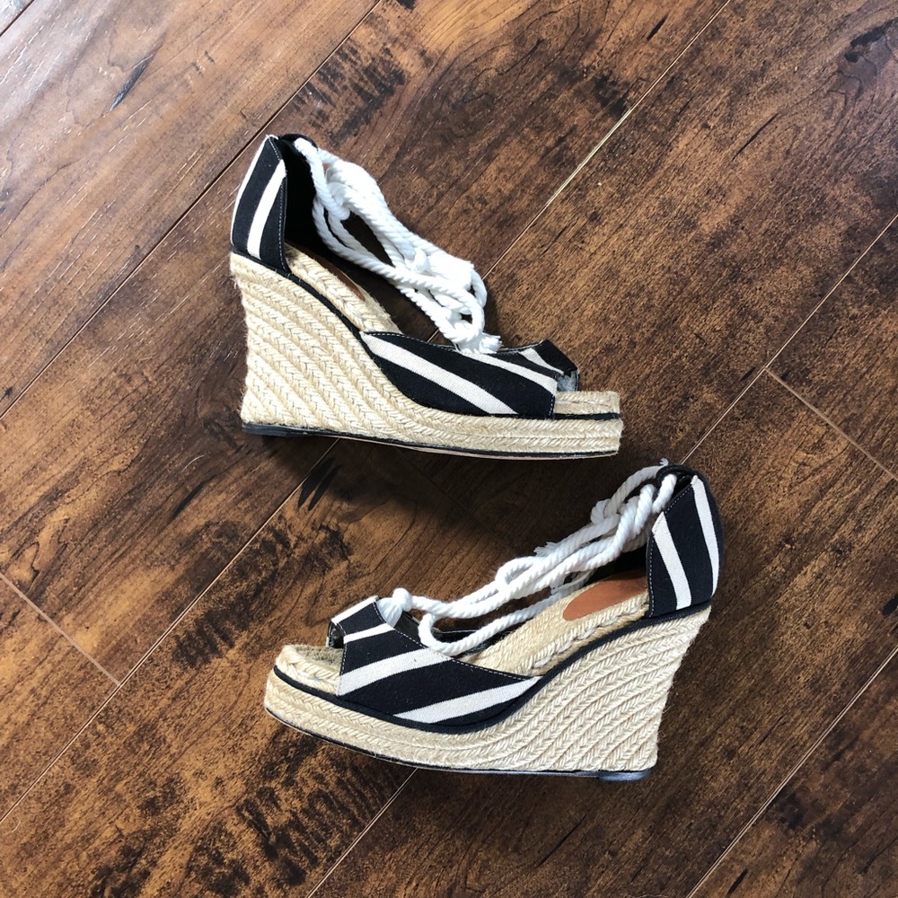 Kate Spade Striped Espadrilles Jute Wedges Sandals